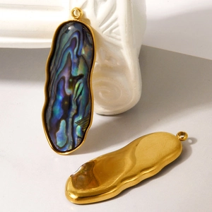 Irregular 304 stainless steel pendants with natural abalone shell and gold finish
