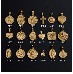 Collection of 18K gold plated vintage pendants with coins, crosses, and angel motifs