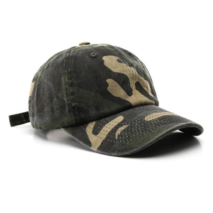 Classic camouflage baseball cap in washed cotton with vintage distressed texture