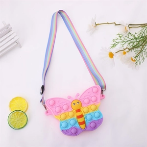 Rainbow butterfly fidget pop-it silicone shoulder bag with adjustable strap for kids