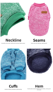 Detailed view of reinforced neckline and double-stitched seams on pet knit sweater