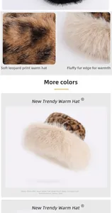 Close-up of leopard print fabric and thick beige faux fur on a winter bucket hat