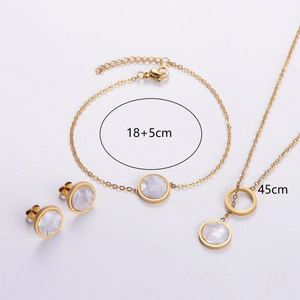 Detail view of 18K gold plated stainless steel set with white mother of pearl inlay