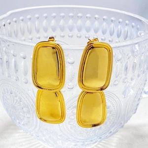 Minimalist square tag titanium steel earrings in gold finish with geometric design