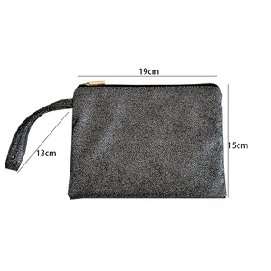 Silver and black sequin makeup bag dimensions showing 19cm length and 15cm height