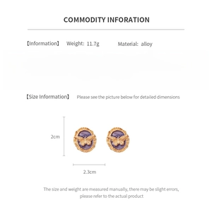 Detail specifications of vintage gold round stud earrings with purple gemstone and alloy material