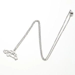 Silver stainless steel necklace with a vintage beetle car silhouette pendant in INS style