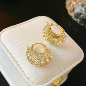 Handbag Shaped Huggie Earrings Luxury Copper Gold Plated With Zircon And Steel Earring Post Creative Fashion Women