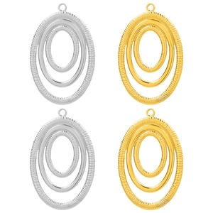 Concentric Oval Pendant 304 Stainless Steel Textured Triple Hoop DIY Jewelry Making Finding Vintage Style For Women Men