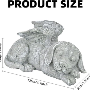 Statue d'ange de chien endormi pour jardin en résine avec ailes et dimensions
