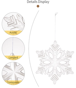 Detail showing the transparent acrylic snowflake pendant with its lanyard and texture