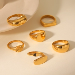 Elegant 18K gold-plated stainless steel ring set in various minimalist geometric designs