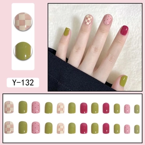 Rainbow gummy candy press-on nails with checkerboard and polka dot patterns, 24 pieces