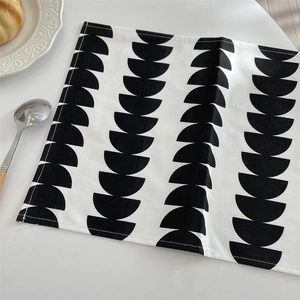 Minimalist black and white geometric cotton linen placemat with ceramic plate