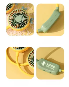 Detailed views of portable neck fan showing ABS material and secure adjustable silicone strap