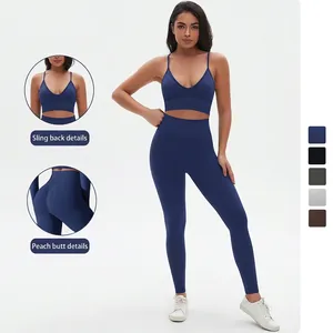 Nahtloses Yoga-Set für Damen Sexy Rückenfreies Sport-Bra Hochhaus Leggings Top und Bottom Gym Outfits Laufanzüge