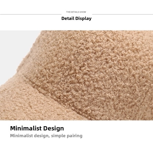 Detailed macro view showing the thick lamb wool texture and fabric of the khaki baseball cap