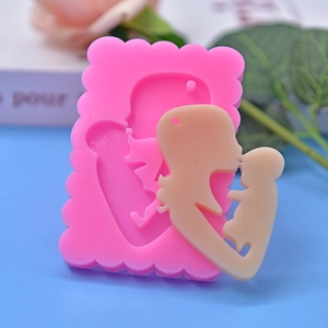 Mother And Child Silhouette Silicone Mold For DIY Baking Cake Mousse Chocolate Pendant Shape Pink Decorative Tool