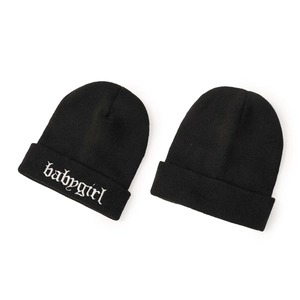 Black knit beanie with babygirl gothic embroidery for men and women autumn winter style