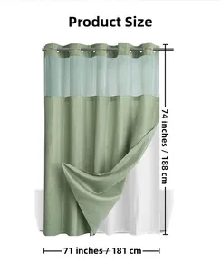 Detailed dimensions of green waffle fabric double shower curtain with waterproof liner