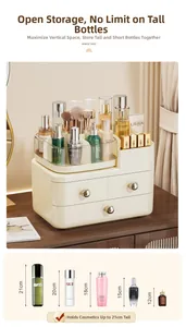 Detail view of large capacity makeup organizer with 21cm height for tall skincare bottles