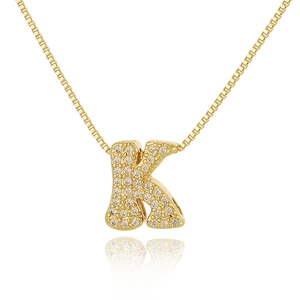Detail of K-letter pendant with pavé-set crystals and gold-plated box chain