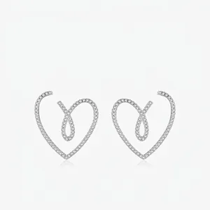 925 Sterling Silver Heart Earrings Micro Pave Rhinestone Fashion Jewelry For Women Elegant Silver Earring Stud Accessories