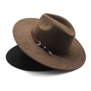 Women's Suede Felt Fedora Hat Ethnic Heart Top Wide Brim Sun Protection Outdoor Western Cowboy Hat With Leather Belt
