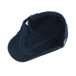 Classic cotton flat cap in navy blue with quilted lining and side adjustable buckle