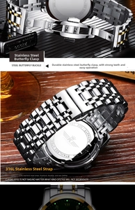 Detail of 316L stainless steel butterfly clasp and engraved sapphire crystal back cover