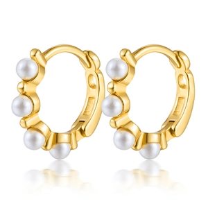 Geometric Shell Artificial Pearl Hoop Earrings 925 Sterling Silver Gold Plated French Vintage Elegant Jewelry For Women