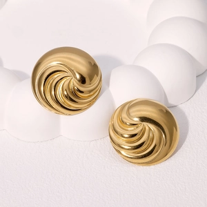 Minimalist gold-plated stainless steel stud earrings with 3D spiral vortex design