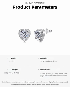 Detail view of 925 silver heart studs with 2ct 8mm cubic zirconia and hallmark