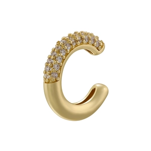 Detail of 18K gold-plated C-shaped ear cuff with half-pave sparkling cubic zirconia