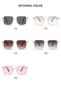 Detailed view of five color options for semi-rimless square sunglasses with gold temples