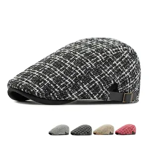 Britse Retro Geruite Platte Pet Katoen Polyester Tweed Patroon Verstelbare Newsboy Ivy Pet Voor Heren Dames