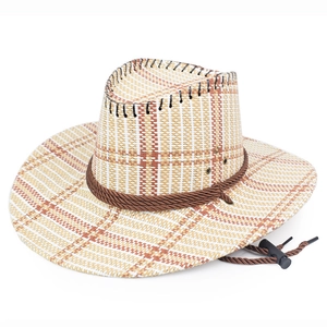 Cappello da cowboy classico in paglia a quadretti con sottogola regolabile da uomo