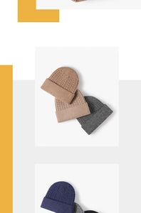 Detail of colorful chunky knit beanies with ribbed edges in various warm earth tones