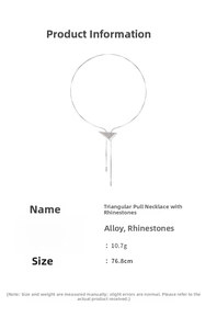 Detailed technical specifications and dimensions of the silver triangle rhinestone necklace