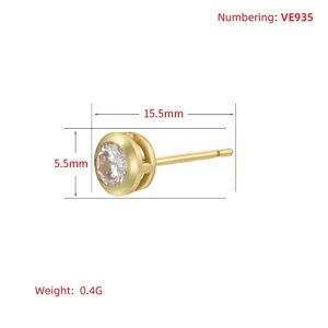 Classic 18K gold plated stud earrings with round cubic zirconia and 15.5mm post length