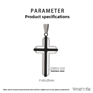 Cross pendant specifications: 40x25mm stainless steel material in black and silver