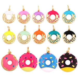 Miniature colorful donut charms in gold metal base for DIY jewelry making