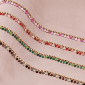 Stainless Steel Colorful Enamel Bead Jewelry Chain Gold Plated DIY Necklace Bracelet Making Findings Components