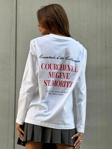 Βαμβακερό Μακρυμάνικο T-Shirt Γυναικείο Στρογγυλή Λαιμόκοψη Τύπωμα Με Γράμματα Χαλαρή Σικ Αμερικάνικο Στυλ