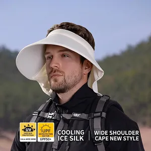 Men's ice silk sun hat with wide 14cm brim and neck cover protection for outdoor activities