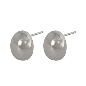 Minimalist S925 sterling silver bean-shaped stud earrings with smooth metallic finish