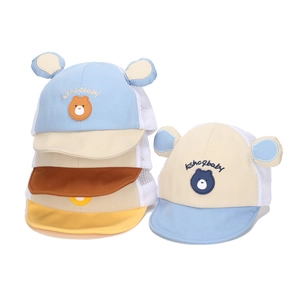 Baby Karikatur Bär Baseballkappe Polyester Netz Atmungsaktiv Sonnenhut 3D-Ohren Kurze Krempe Verstellbar Für Säuglinge 6-12 Monate