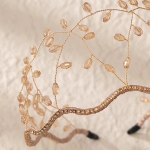 Exquisite gold bridal headband with crystal beads and handmade woven wire details