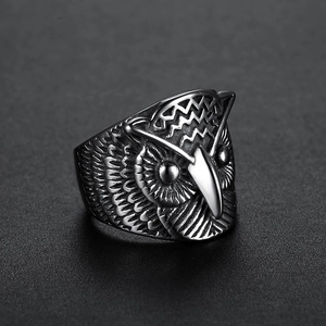 Owl Relief Ring Stainless Steel Vintage Punk Gothic Animal Jewelry For Men Women
