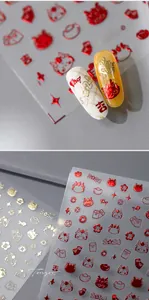 Detailed view of 2024 Chinese New Year nail stickers with 3D gold and red embossed designs